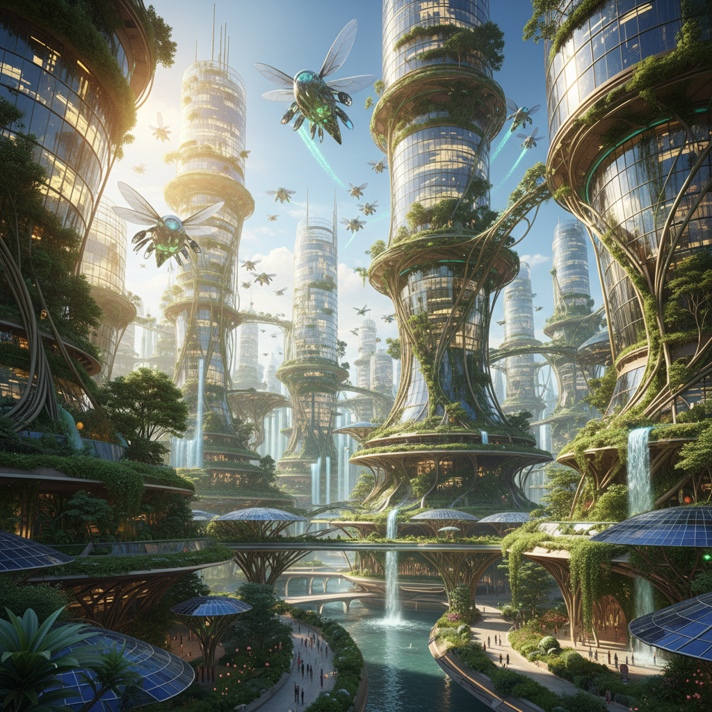 Futuristic solar punk city