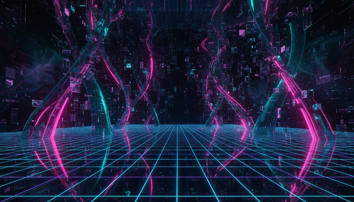 Futuristic digital void with scanning grid